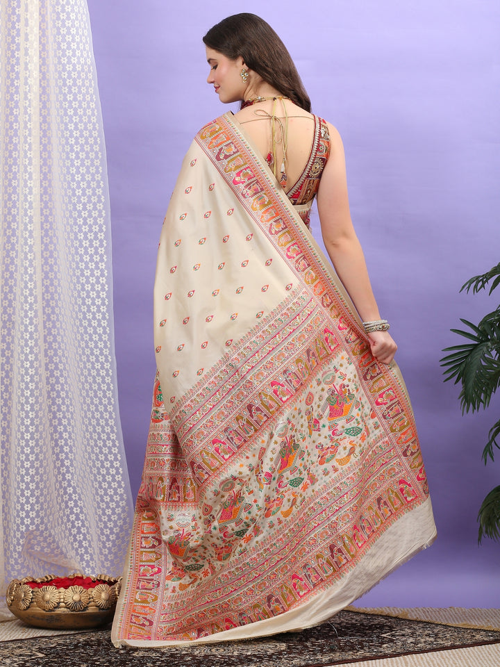 Beige Pashmina Silk Saree