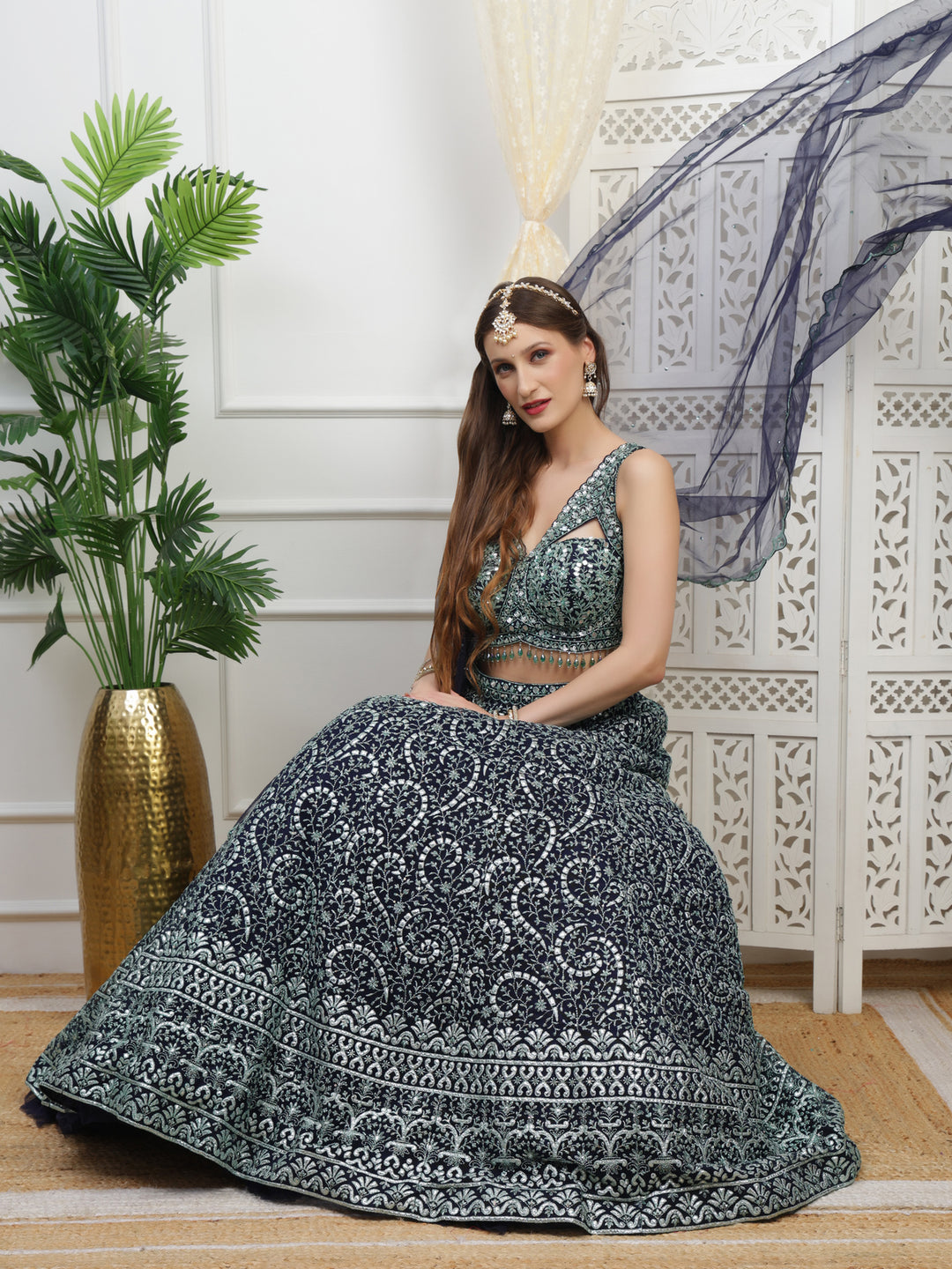Green and Navy Skirt Lehenga