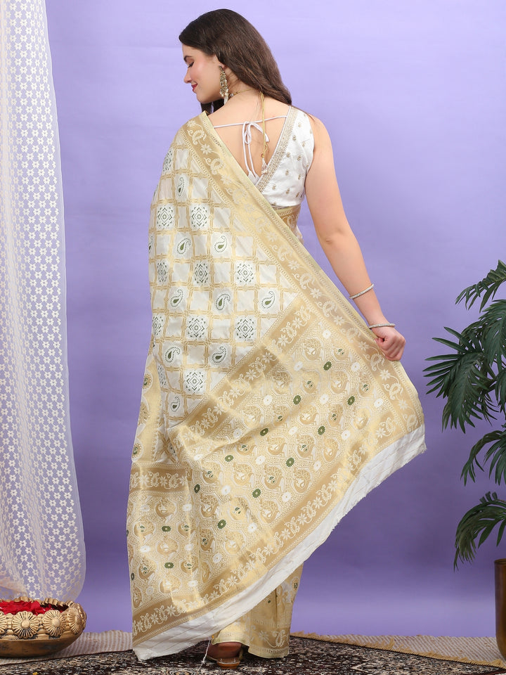 Cream Katan Silk Saree