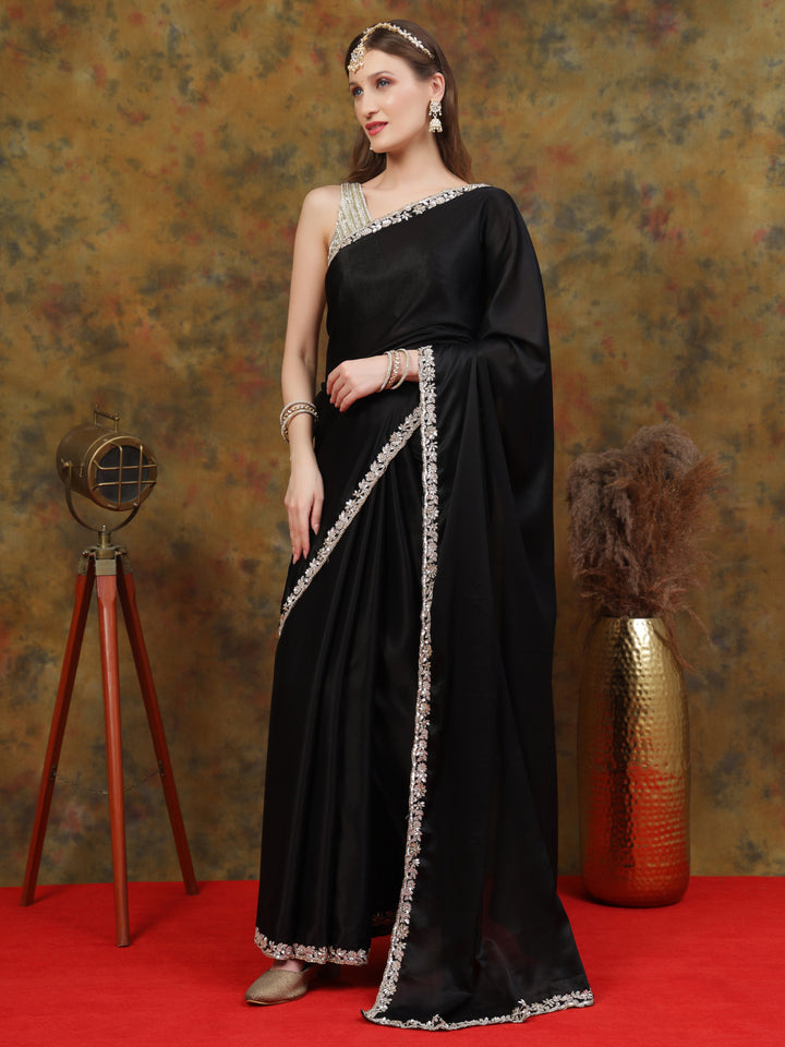 Black Satin Saree