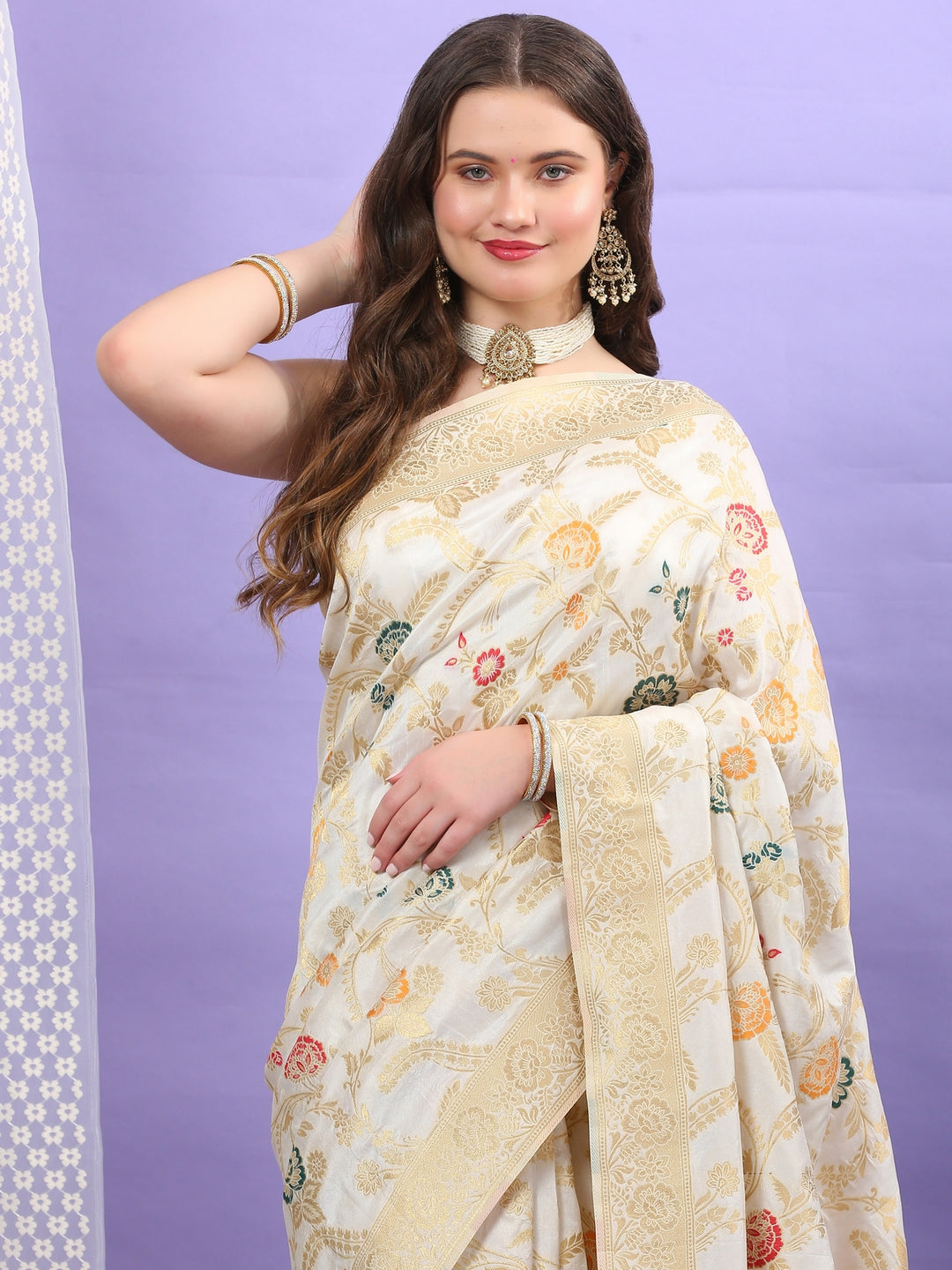Ivory Katan Silk Saree