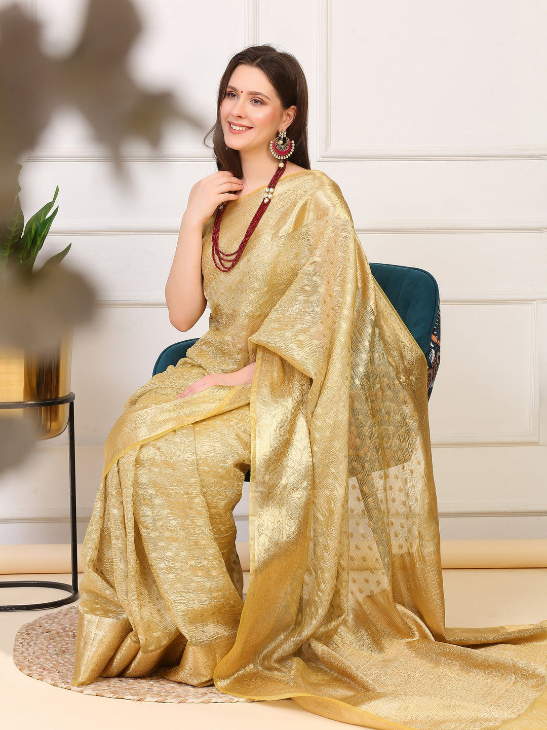 Gold Banarasi Crush Tissue Saree