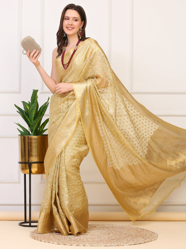 Gold Banarasi Crush Tissue Saree