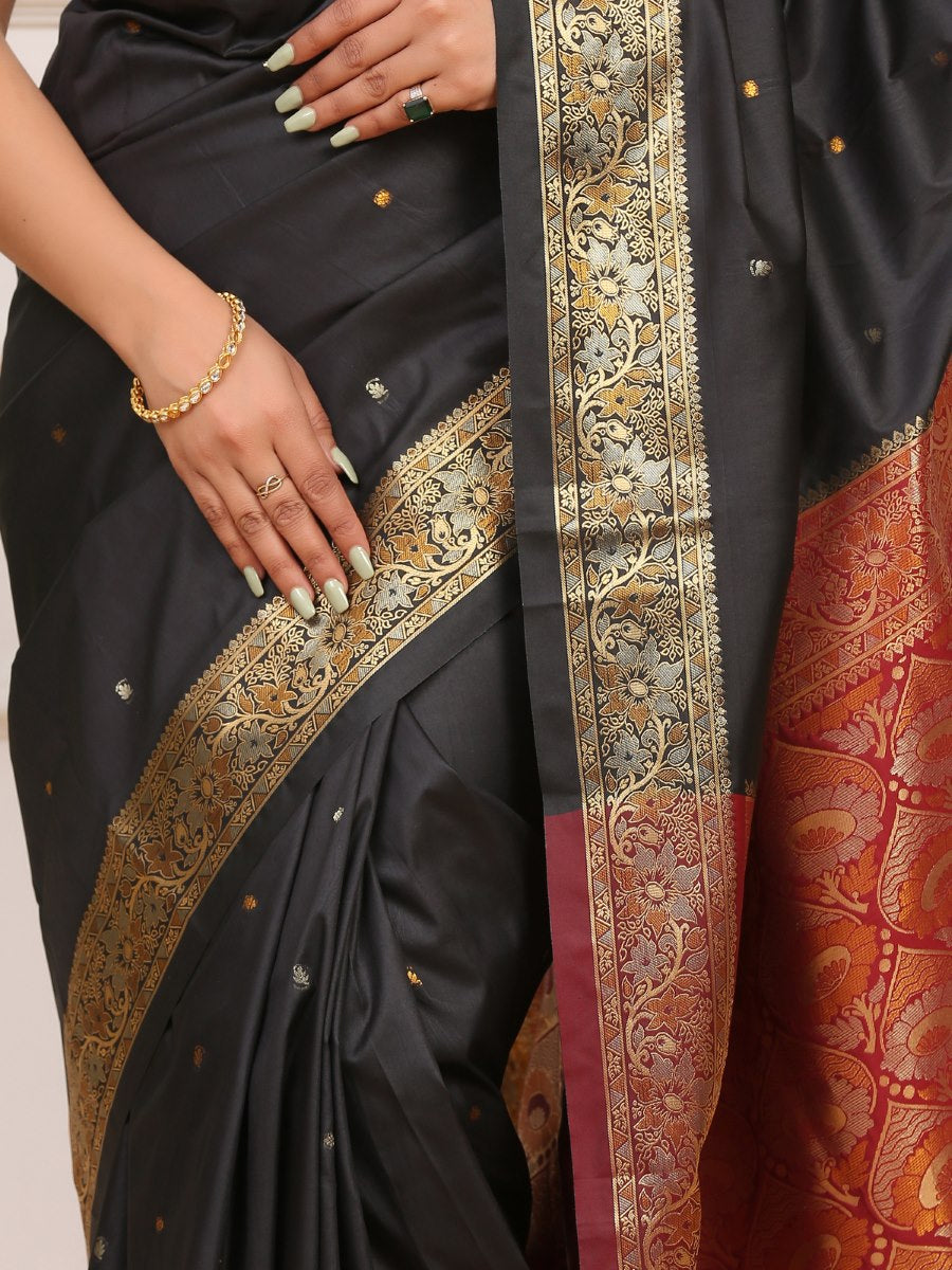 Black Katan Silk saree