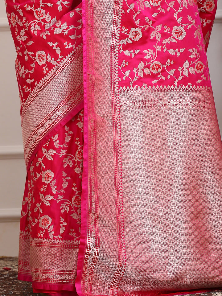 Dazzling Pink Banarasi Katan Silk Saree