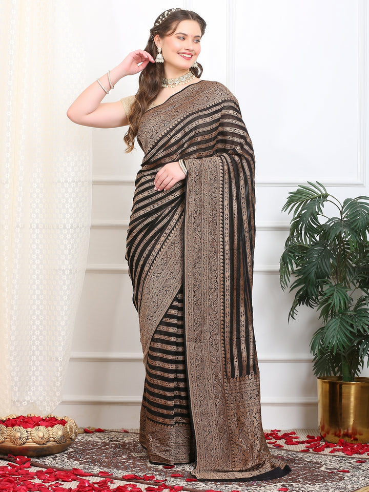 Black Leheriya Khaddi Georgette saree