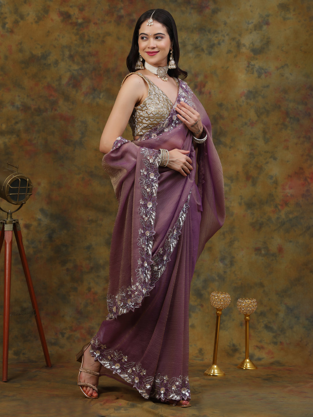 Dusty Mauve Crepe Organza