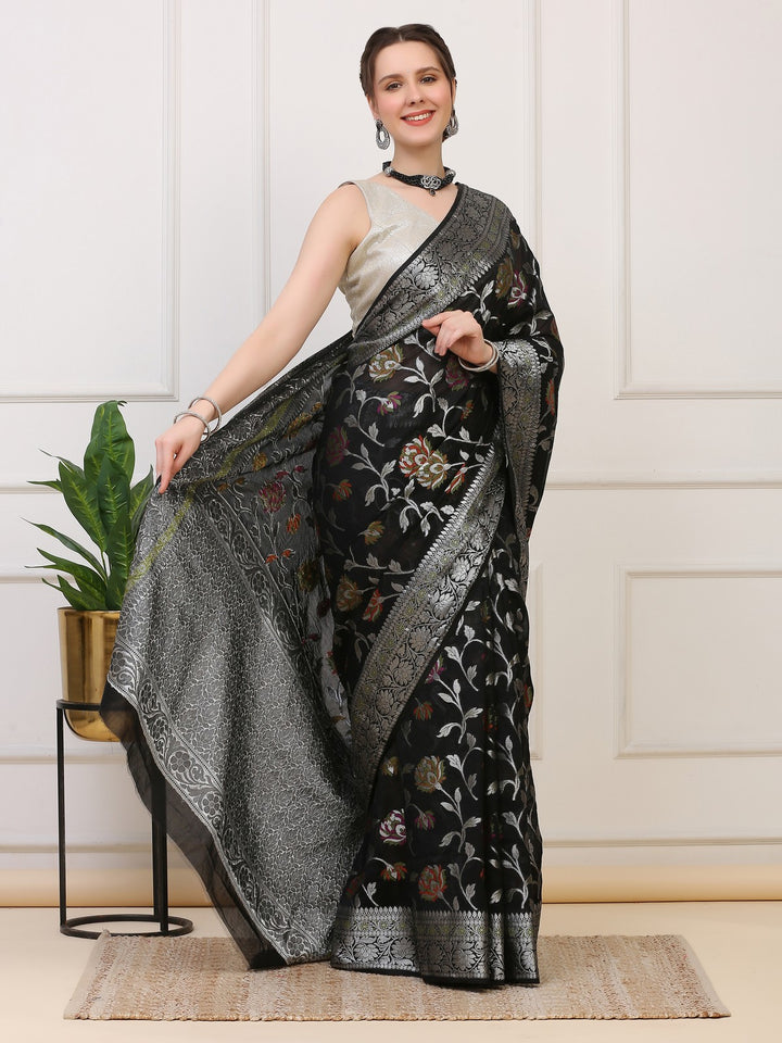 Black Banarasi Organza Saree