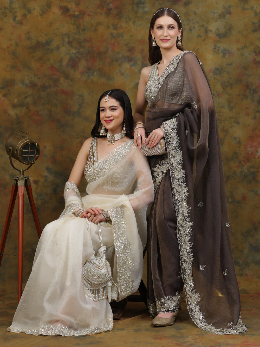 Ivory Crepe Chiffon Saree
