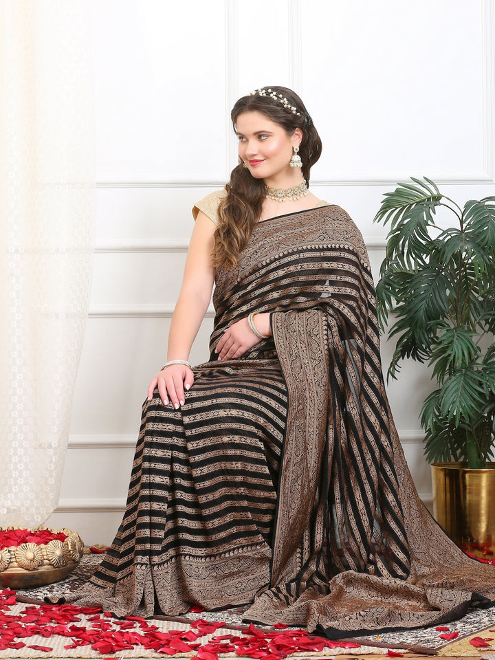 Black Leheriya Khaddi Georgette saree