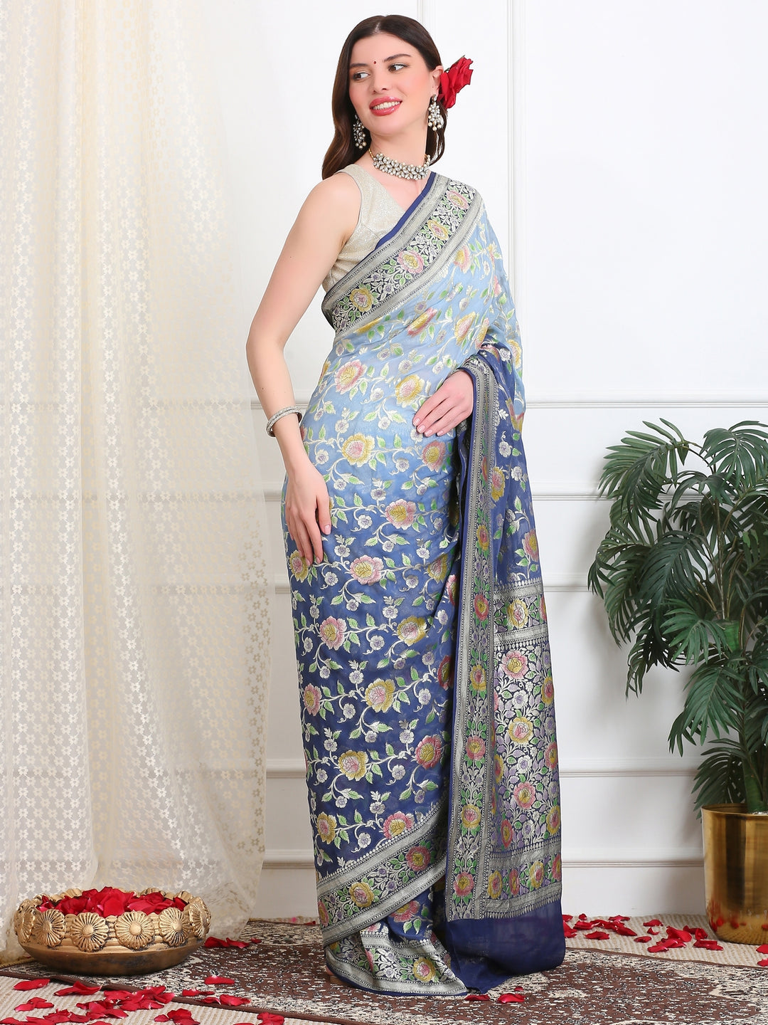 Icy Blue Khaddi Georgette Saree