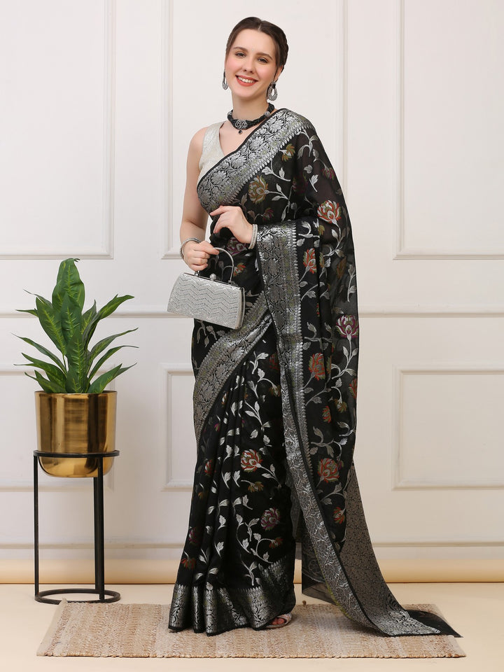 Black Banarasi Organza Saree