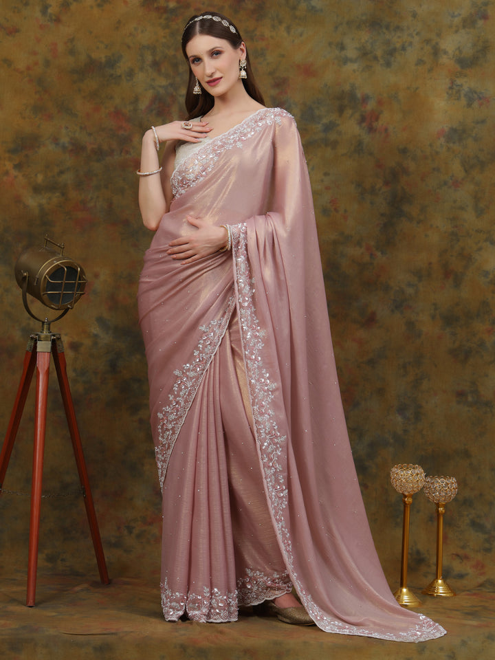Rose Gold Shimmer Crepe Saree