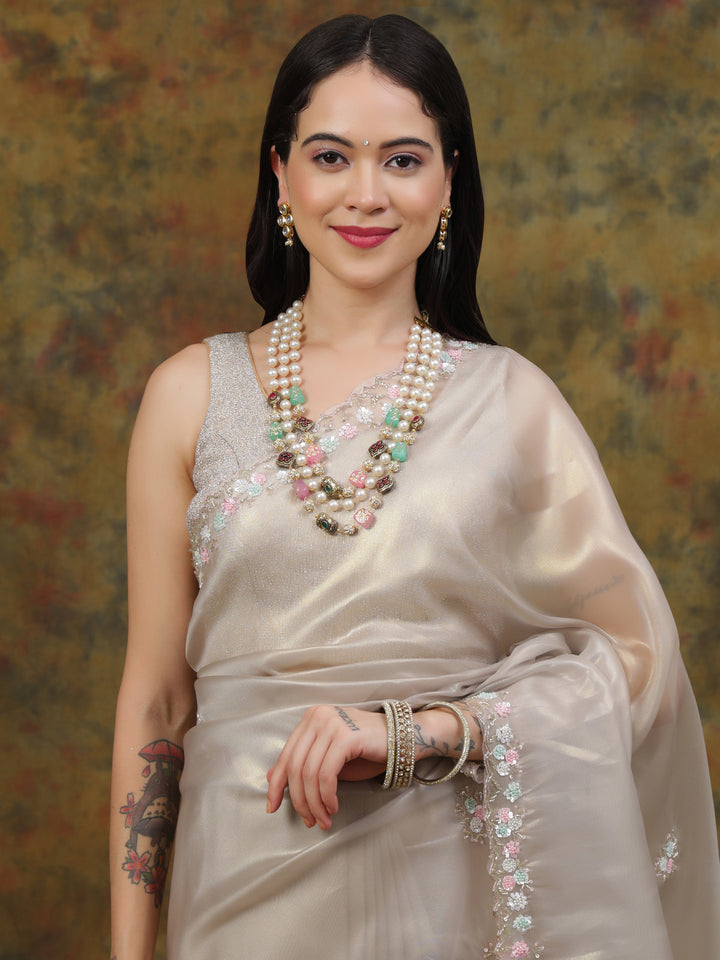 Silver Organza Tissue Saree