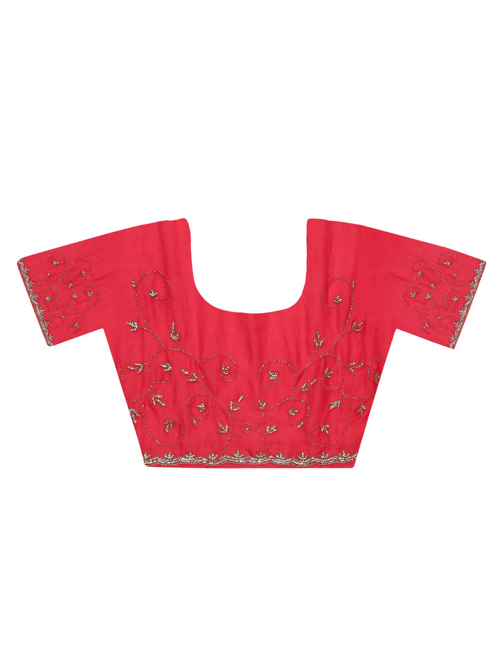 Ruby Red Satin Tissue Saree