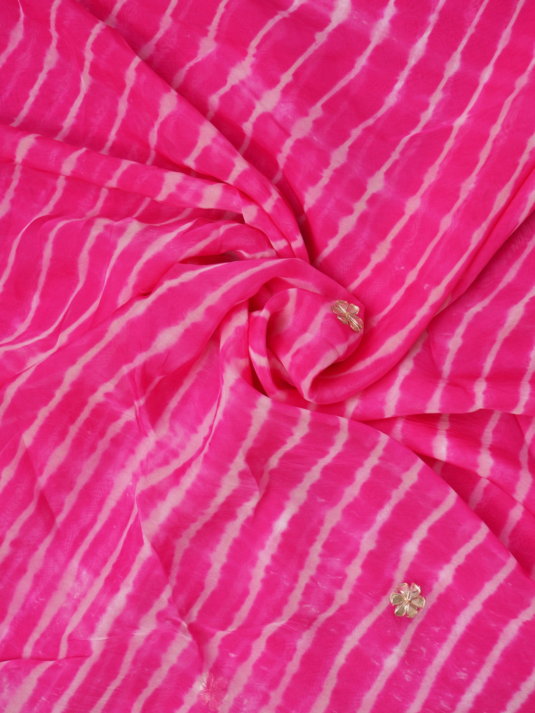 Bright Pink Leheriya Organza Saree