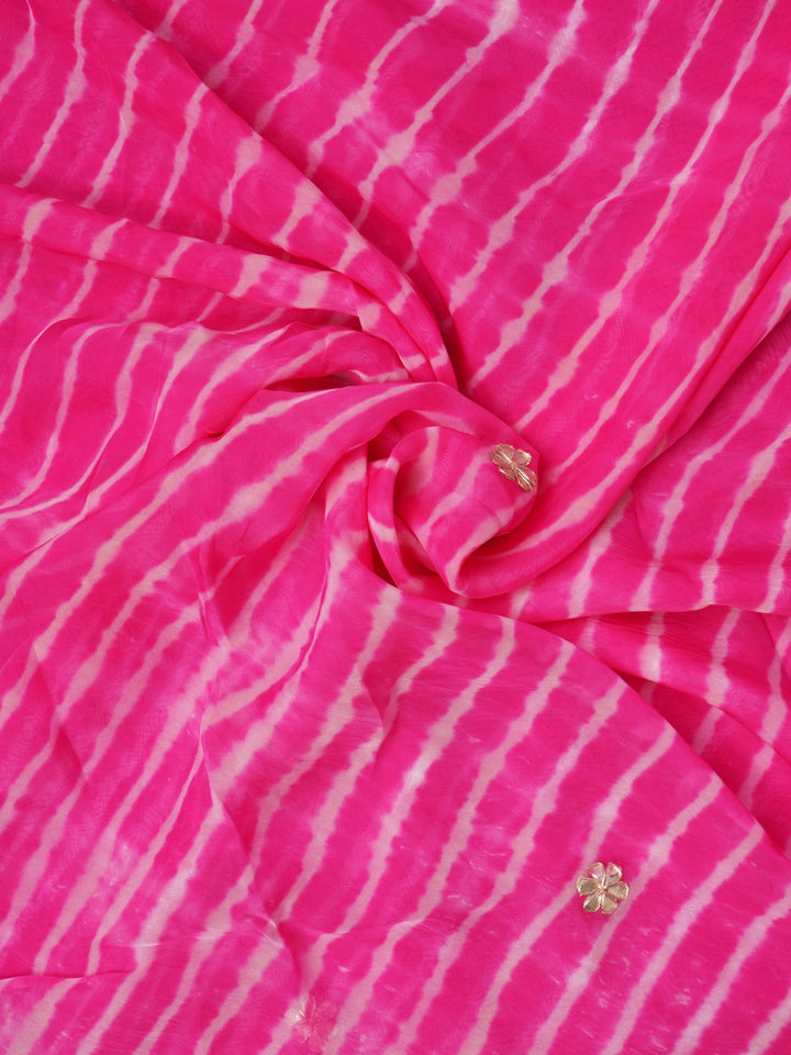 Bright Pink Leheriya Organza Saree