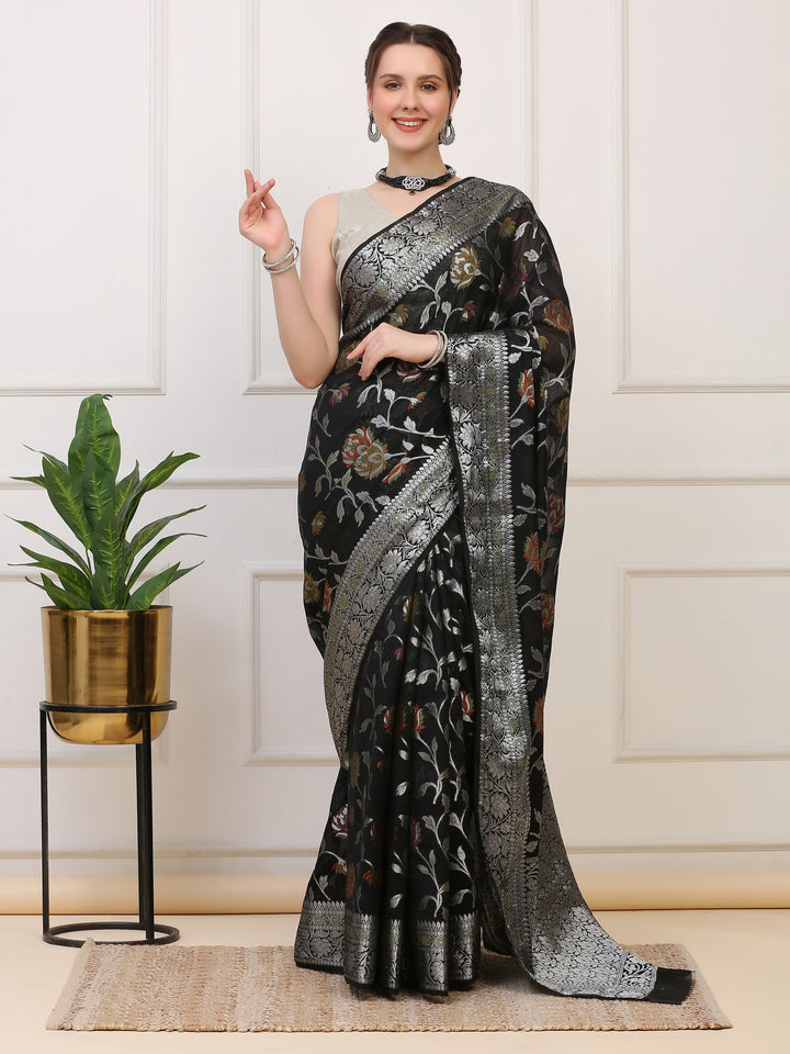 Black Banarasi Organza Saree