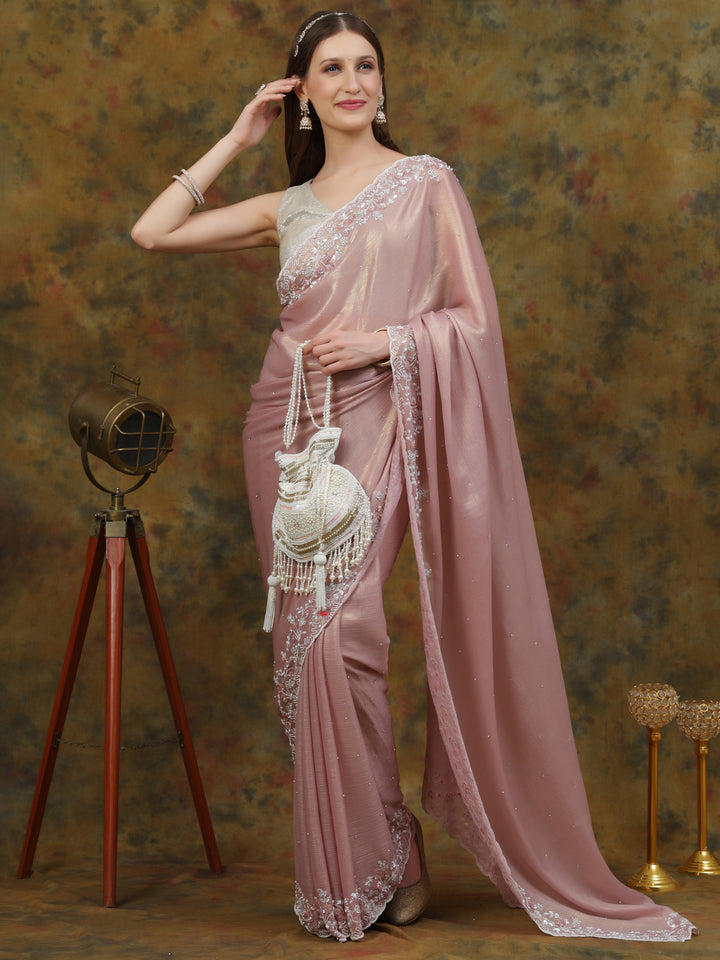 Rose Gold Shimmer Crepe Saree