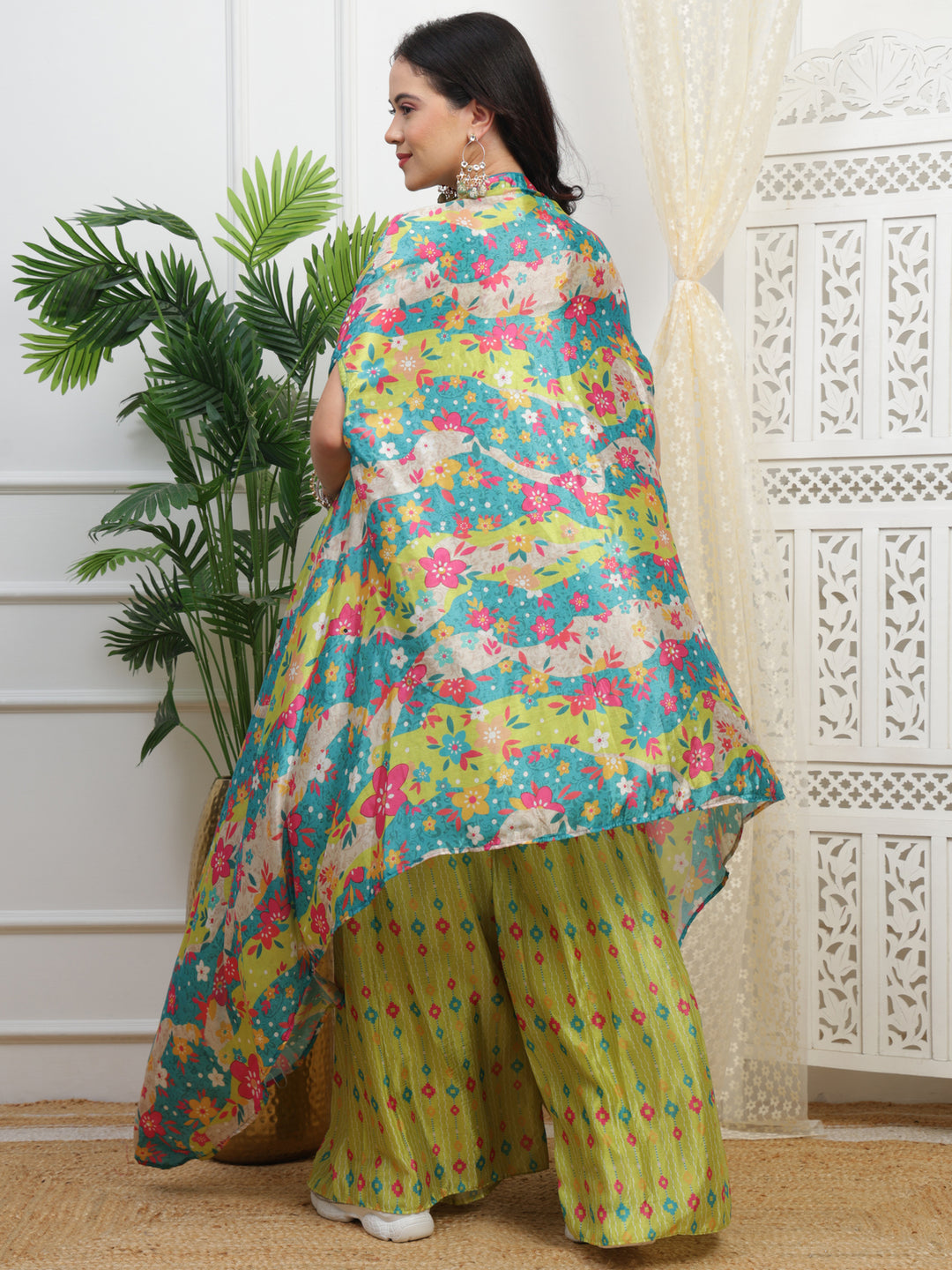 Neon Green Palazzo Cape Set