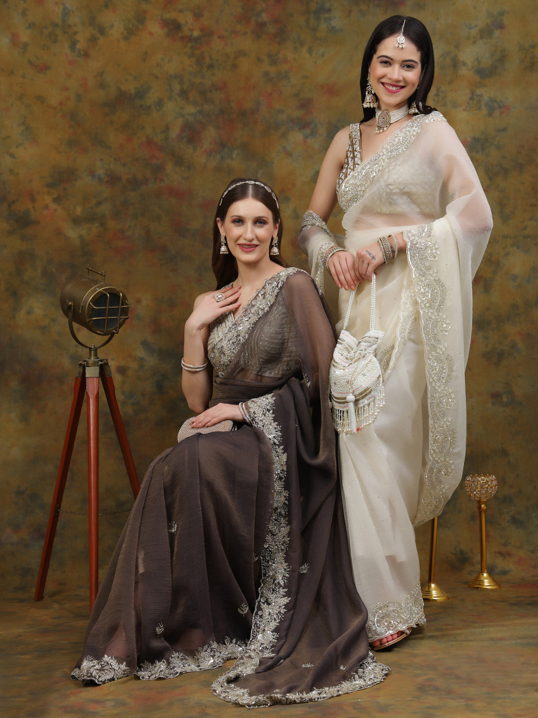 Charcoal Grey Crepe Chiffon Saree