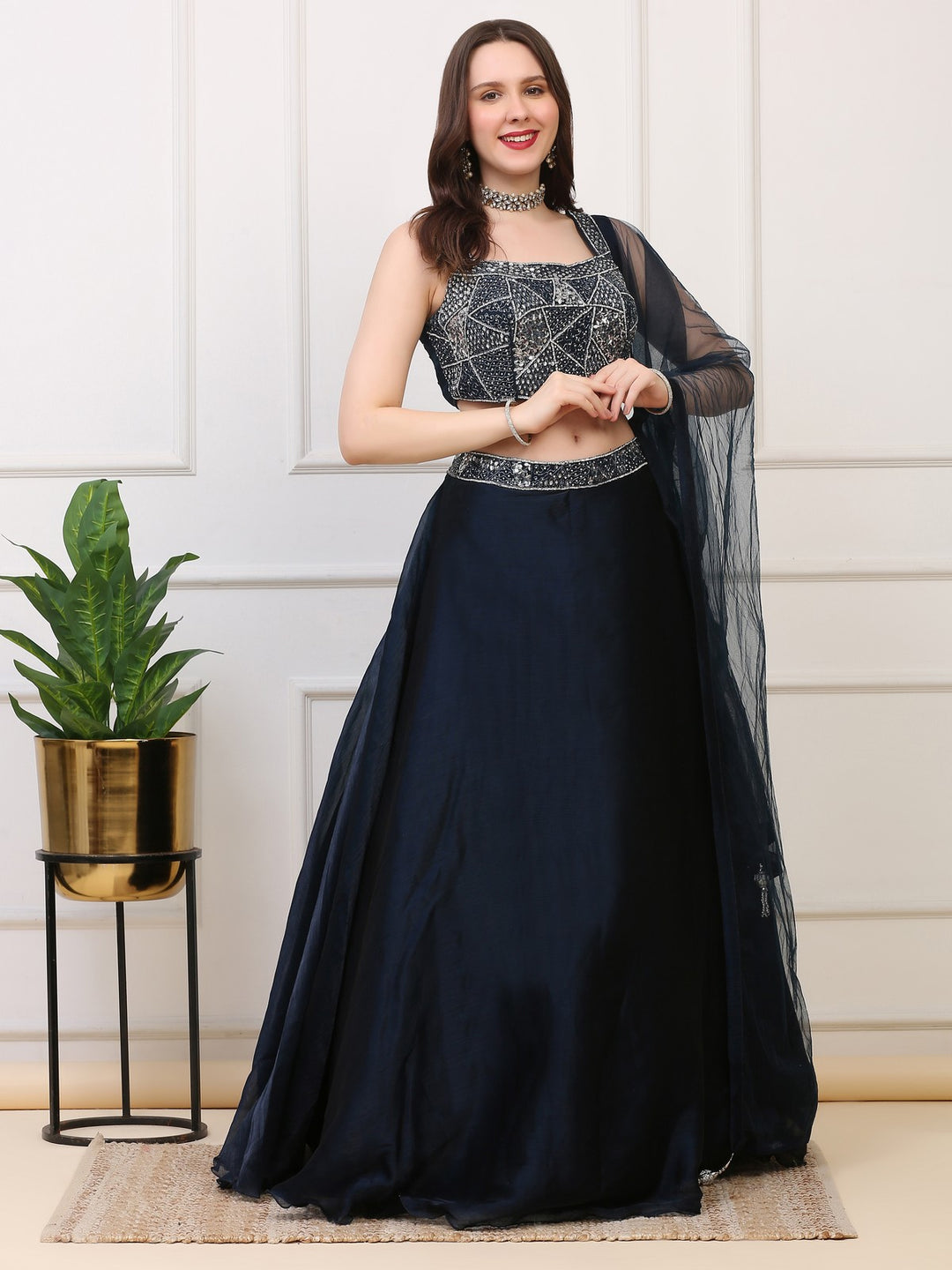 Deep Teal Blue Lehenga Skirt