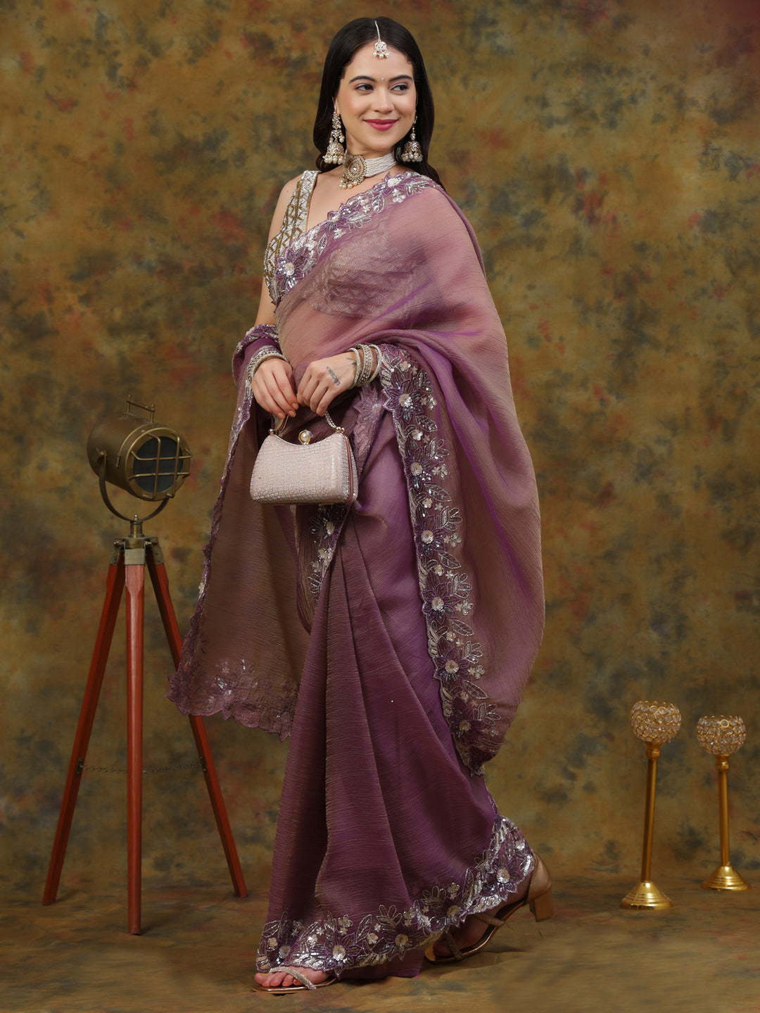 Dusty Mauve Crepe Organza
