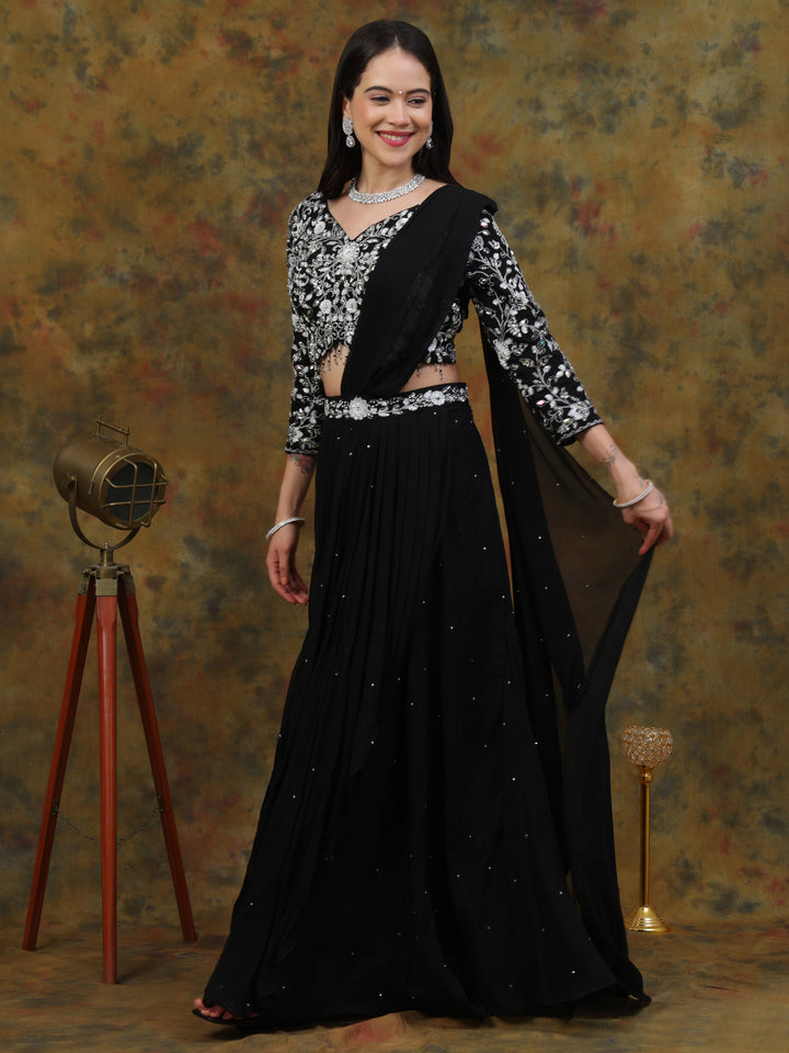 Black Pre-drape Skirt Saree