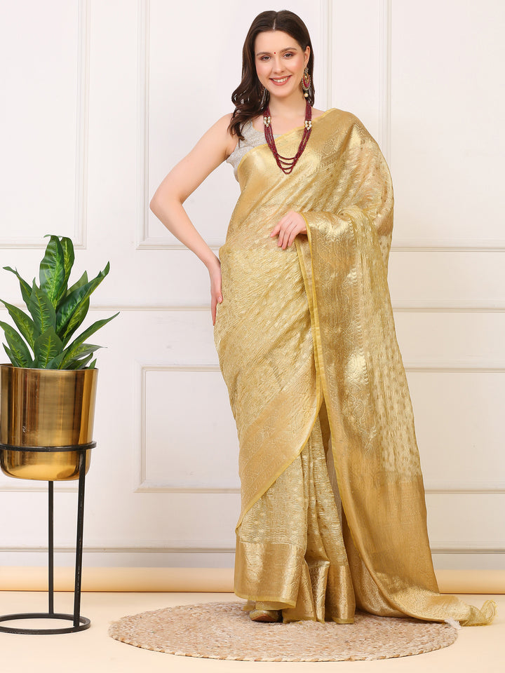 Gold Banarasi Crush Tissue Saree