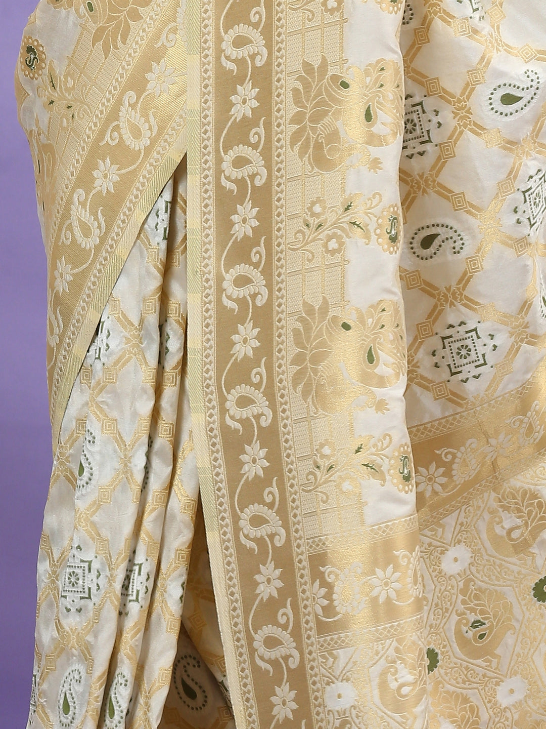 Cream Katan Silk Saree