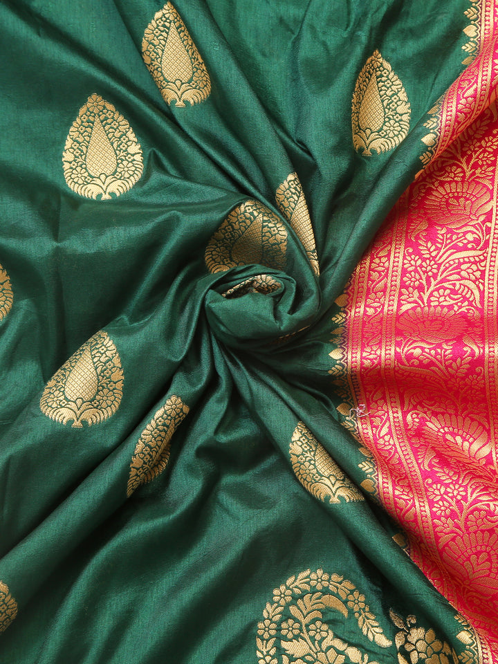 Green and Pink Katan Silk Saree