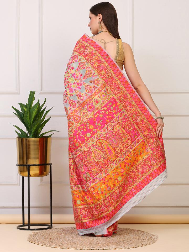 Mint Green Kashmiri Organza Saree