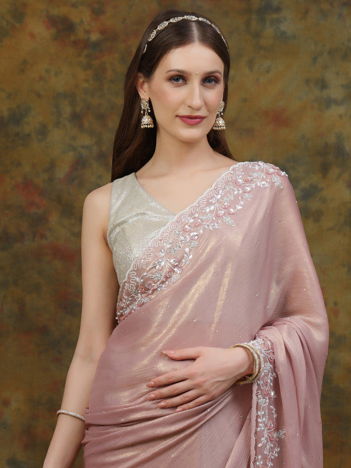 Rose Gold Shimmer Crepe Saree