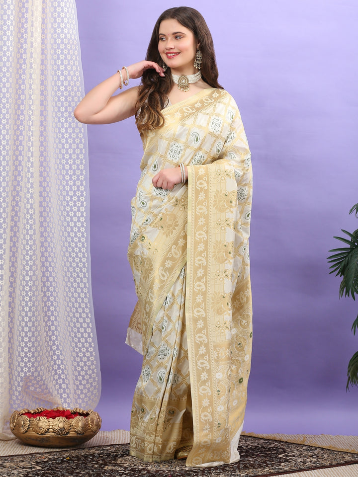 Cream Katan Silk Saree