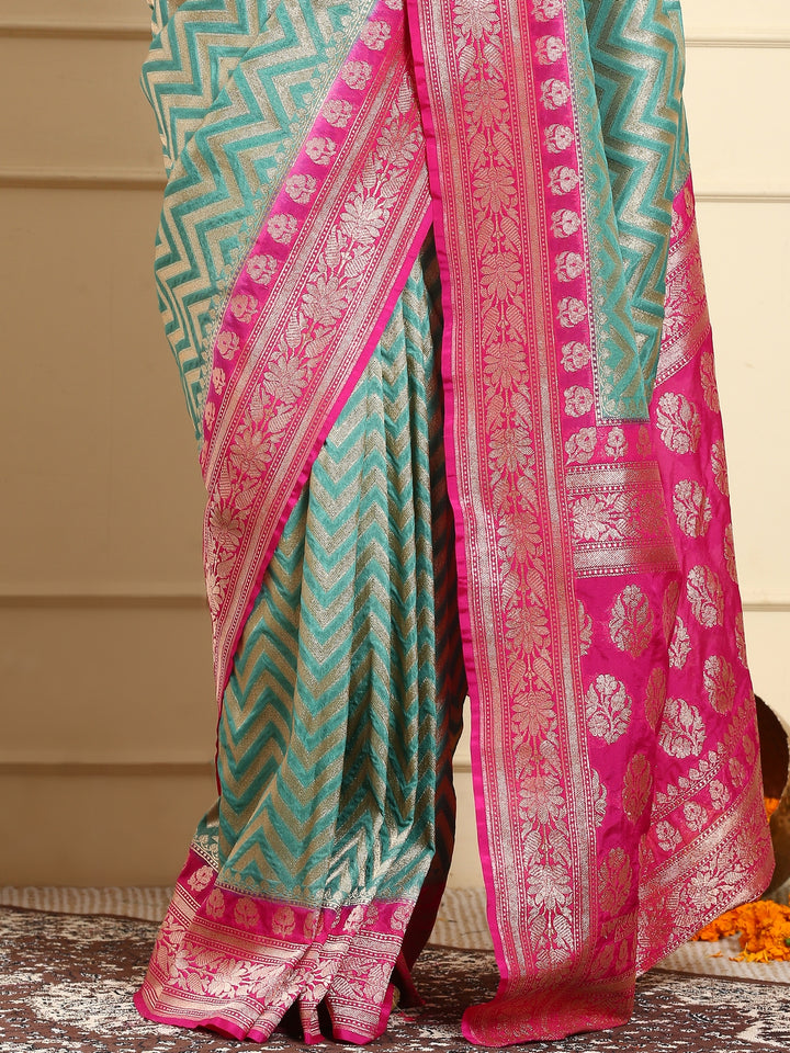 Turquoise Blue Zari Leheriya Saree