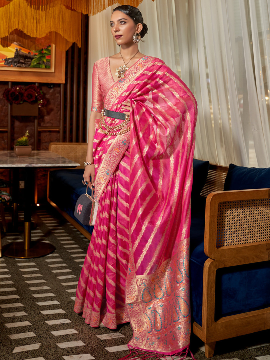 Leheriya Organza Saree