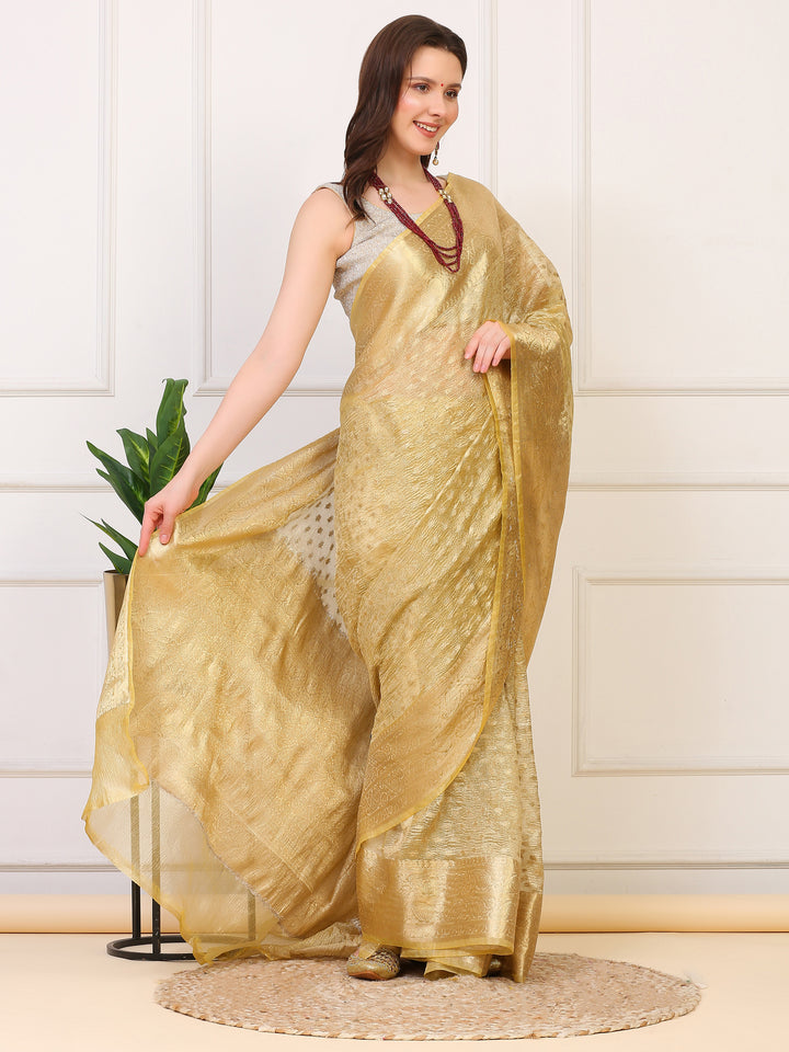 Gold Banarasi Crush Tissue Saree