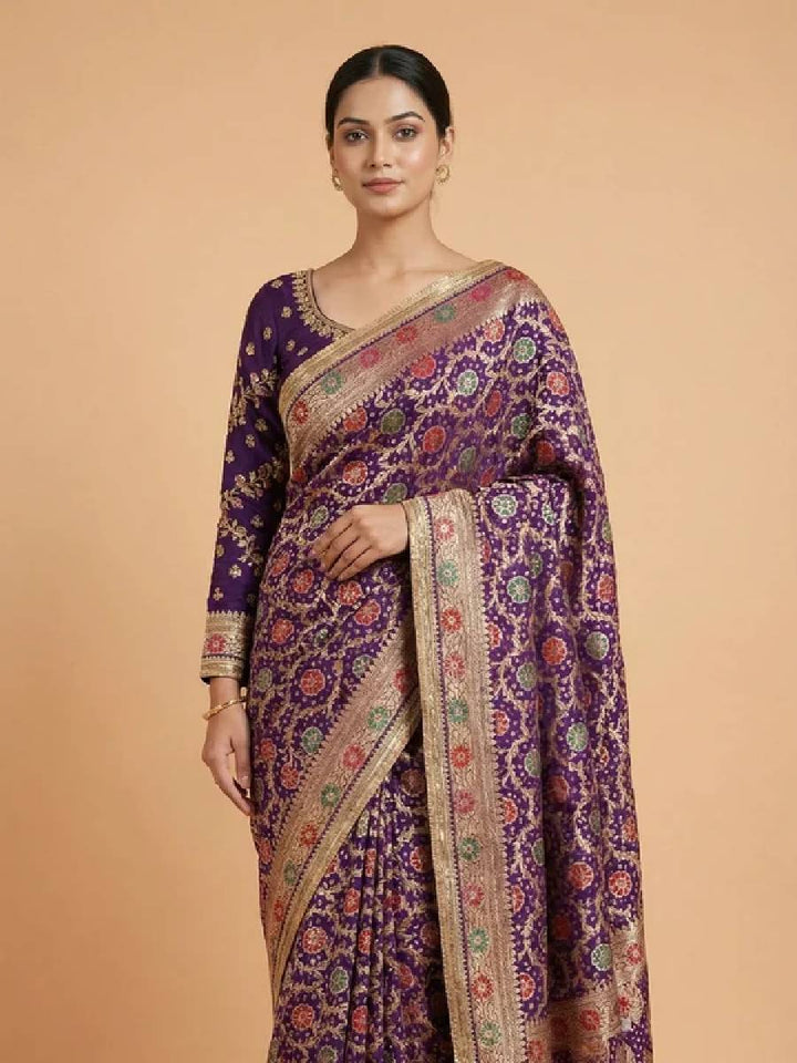 Purple Khaddi Georgette Bandhani Saree