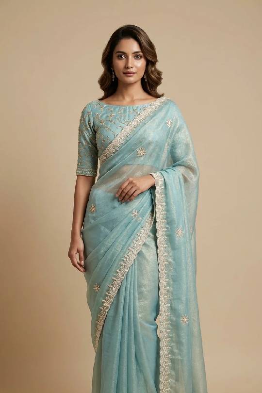 Aqua Crush Tissue saree