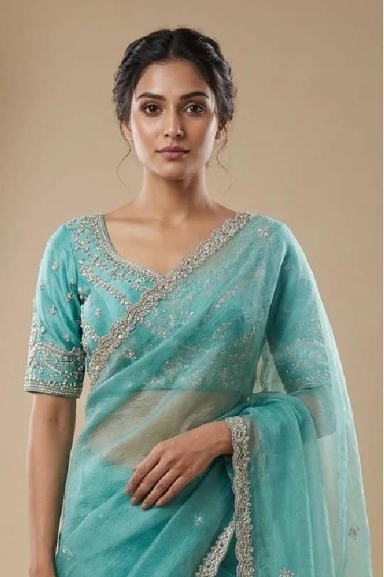Firozi Crush Tissue saree