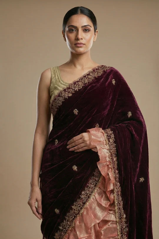 Pink Tissue & Velvet Saree