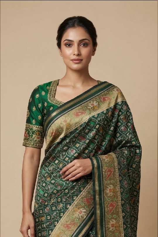 Dark Green Patola Silk Saree