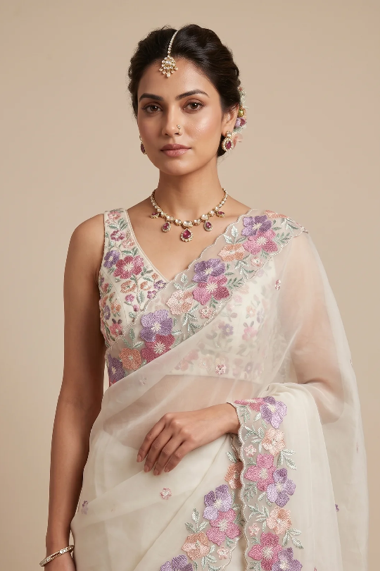 White Floral Organza