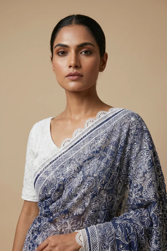 Blue Chikankari Saree