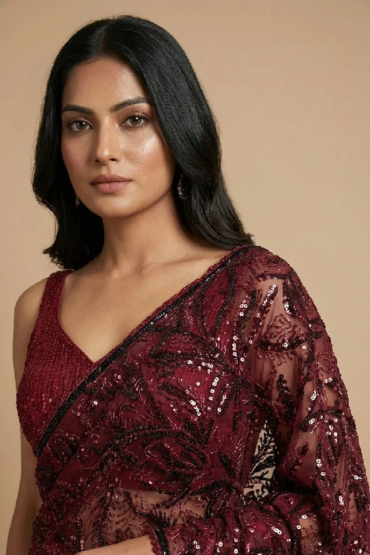Maroon Pre-Drape Saree