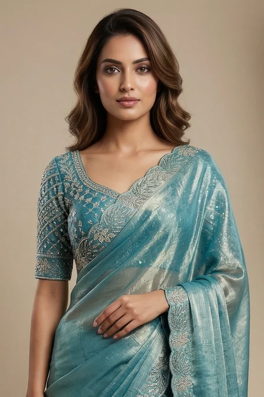 Olympic Blue Tissue saree