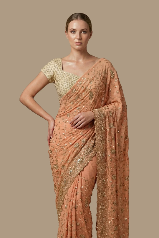 Peach Georgette Saree