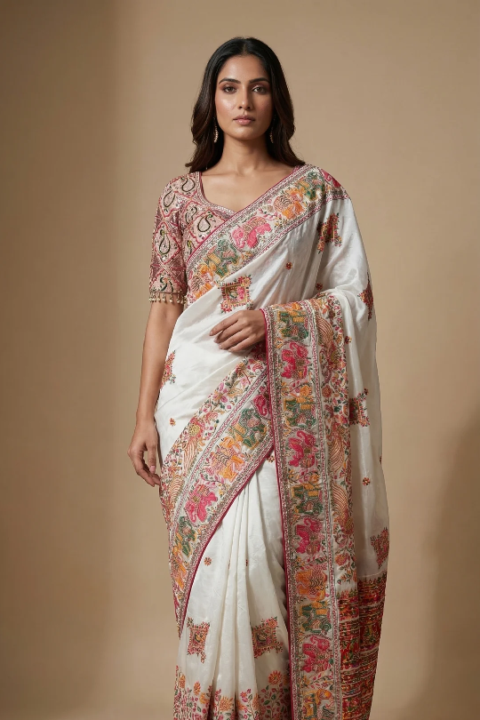 Ivory Pashmina saree