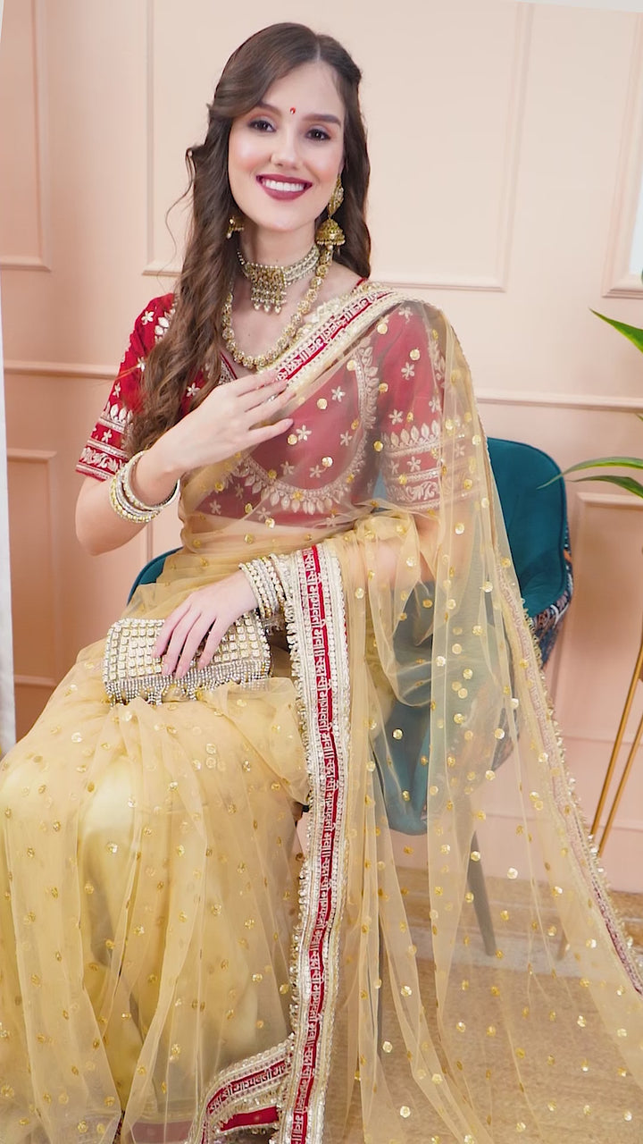 Gold Net Saree