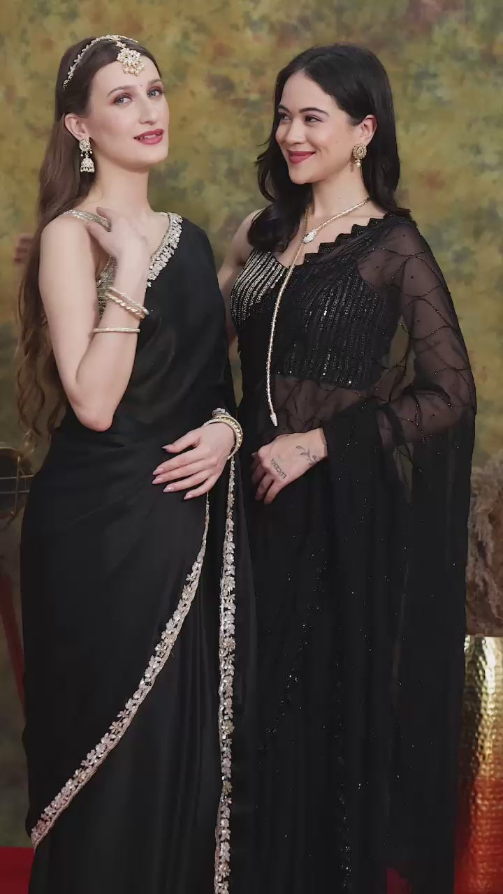 Black Satin Saree